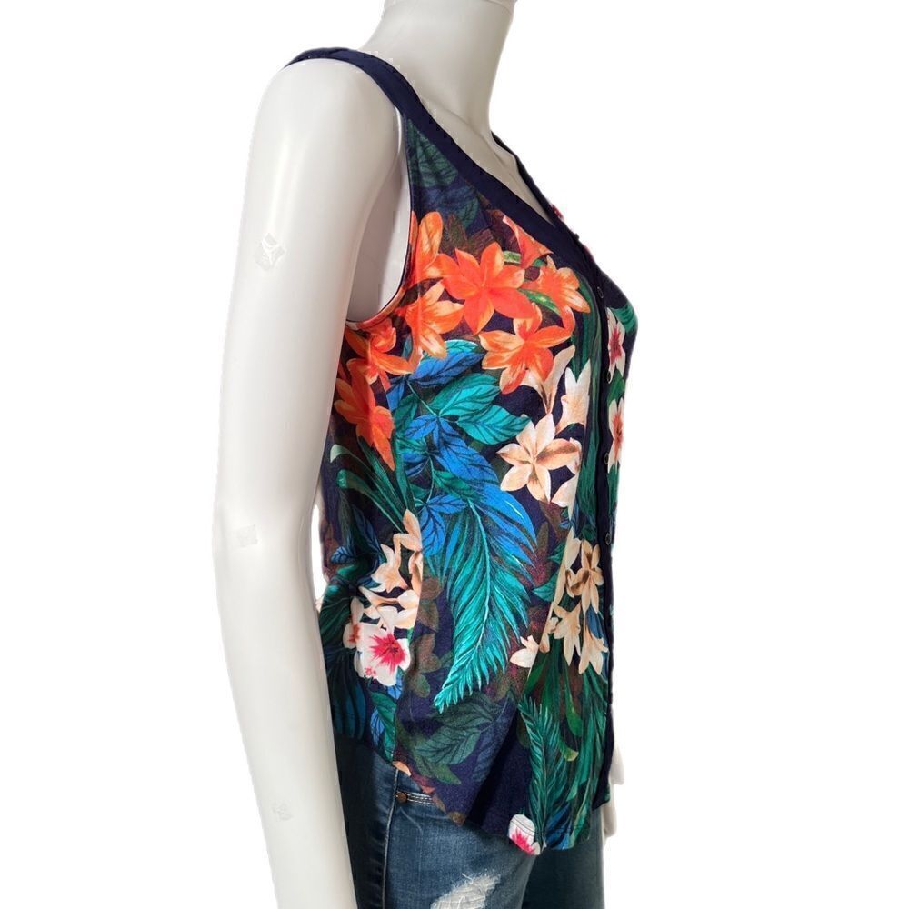 Tropical Navy Strappy Button Front Knit Tank - Picture 7 of 9